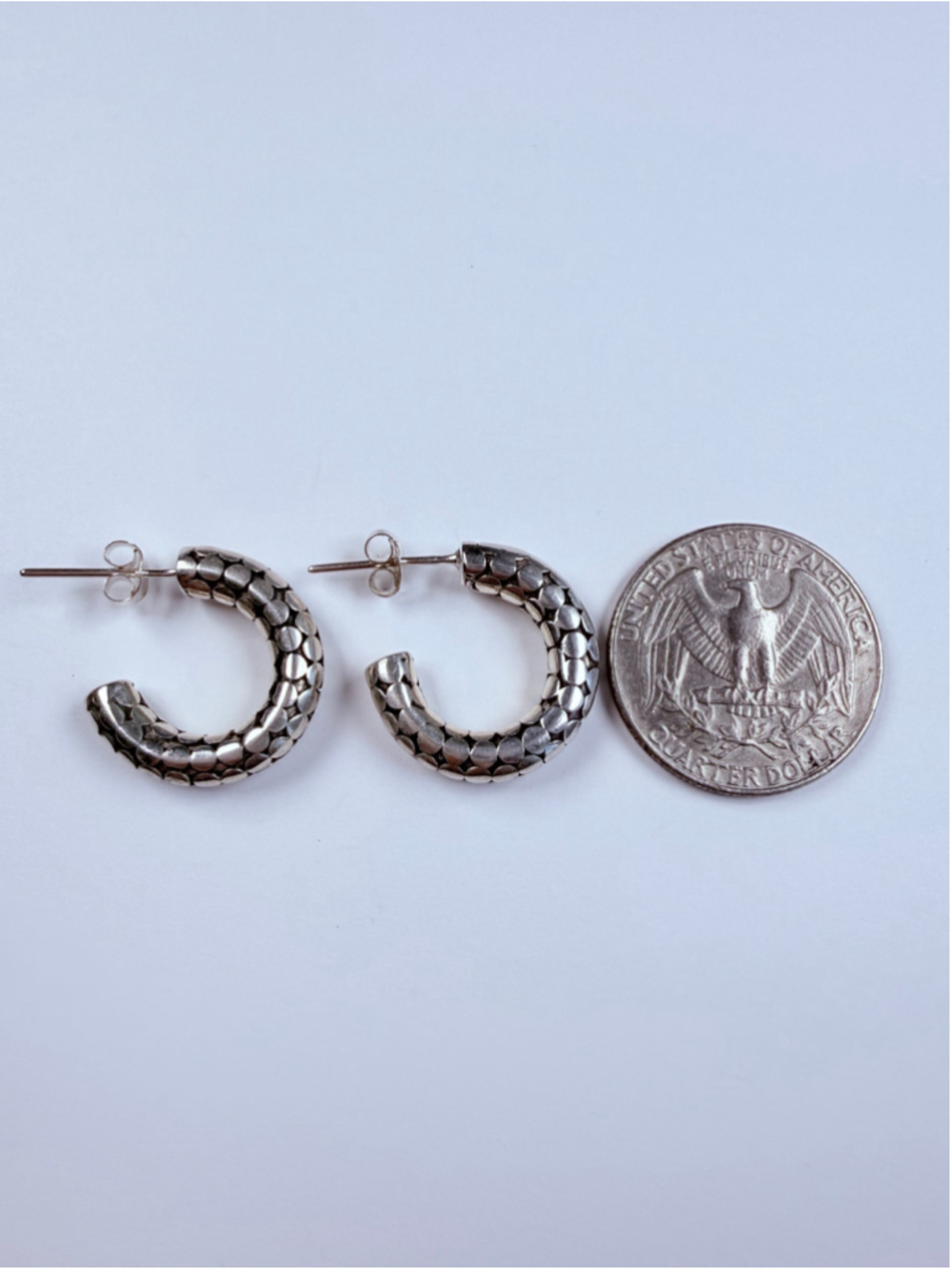 Kali Pebble Dot Half Open Hoop 925 Sterling Silver 20MM Earrings - Picture 7 of 8